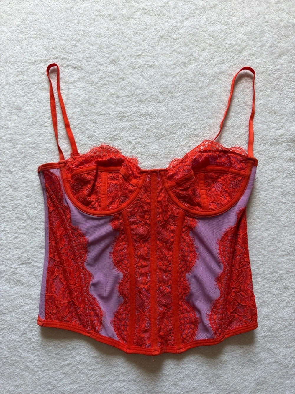Out From Under Modern Love Corset Bustier Top, Orange/Red & Purple, Size Medium